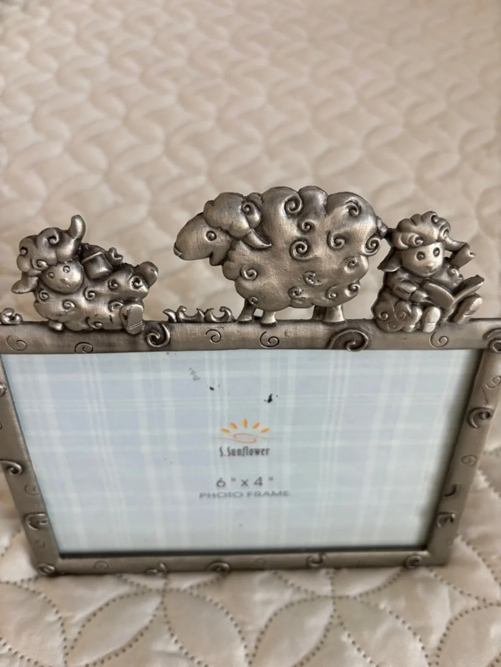 S.Sunflower Heavy Pewter Sheep-Theme 6x4 Photo Frame EUC